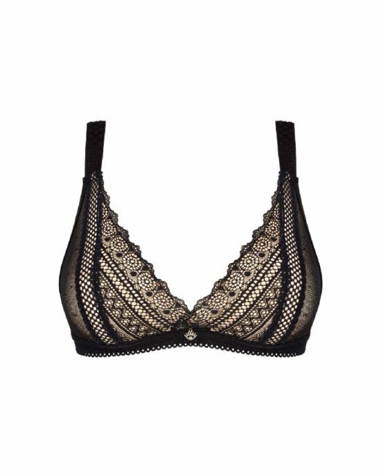 Мереживний бюстгальтер із трикутною чашкою Obsessive Estiqua bra M/L, чорний, широкі лямки Мереживний бюстгальтер із трикутною чашкою Obsessive Estiqua bra M/L, чорний, широкі лямки