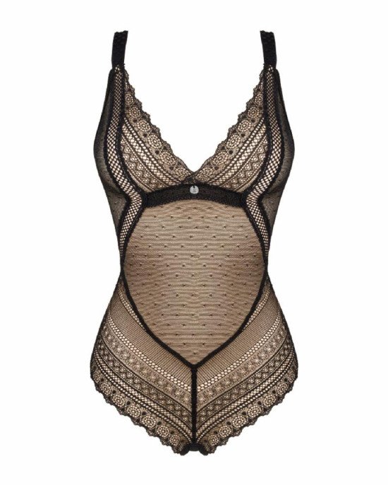 Мереживне боді з декольте Obsessive Estiqua teddy M/L, чорне, широкі лямки Мереживне боді з декольте Obsessive Estiqua teddy M/L, чорне, широкі лямки