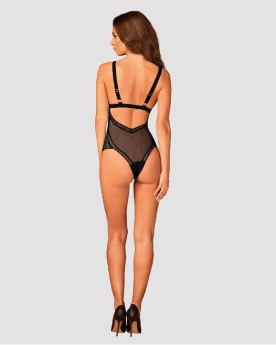Мереживне боді з декольте Obsessive Estiqua teddy M/L, чорне, широкі лямки Мереживне боді з декольте Obsessive Estiqua teddy M/L, чорне, широкі лямки