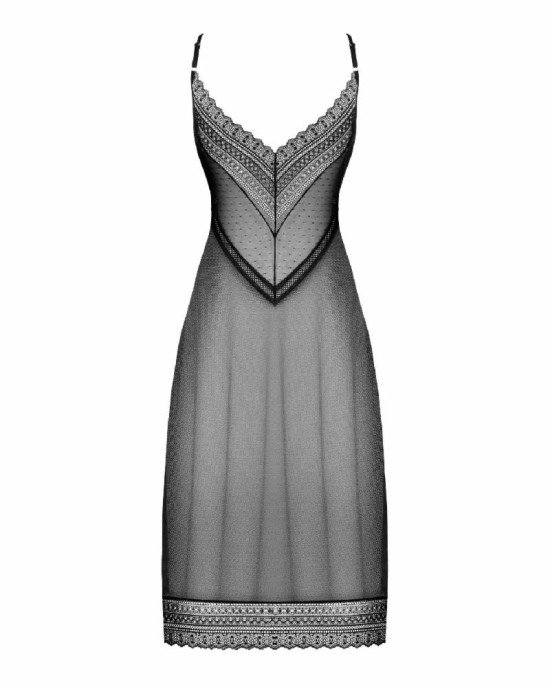 Напівпрозора довга сорочка Obsessive Estiqua chemise M/L, чорний, асиметричний крій Напівпрозора довга сорочка Obsessive Estiqua chemise M/L, чорний, асиметричний крій
