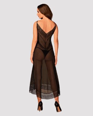 Напівпрозора довга сорочка Obsessive Estiqua chemise M/L, чорний, асиметричний крій Напівпрозора довга сорочка Obsessive Estiqua chemise M/L, чорний, асиметричний крій