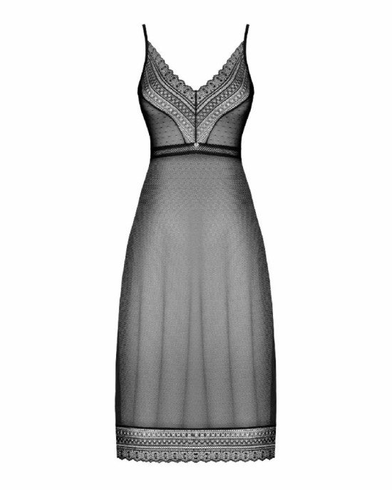 Напівпрозора довга сорочка Obsessive Estiqua chemise M/L, чорний, асиметричний крій Напівпрозора довга сорочка Obsessive Estiqua chemise M/L, чорний, асиметричний крій