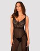 Напівпрозора довга сорочка Obsessive Estiqua chemise XL/2XL, чорний, асиметричний крій Напівпрозора довга сорочка Obsessive Estiqua chemise XL/2XL, чорний, асиметричний крій