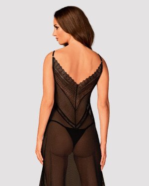 Напівпрозора довга сорочка Obsessive Estiqua chemise XL/2XL, чорний, асиметричний крій Напівпрозора довга сорочка Obsessive Estiqua chemise XL/2XL, чорний, асиметричний крій