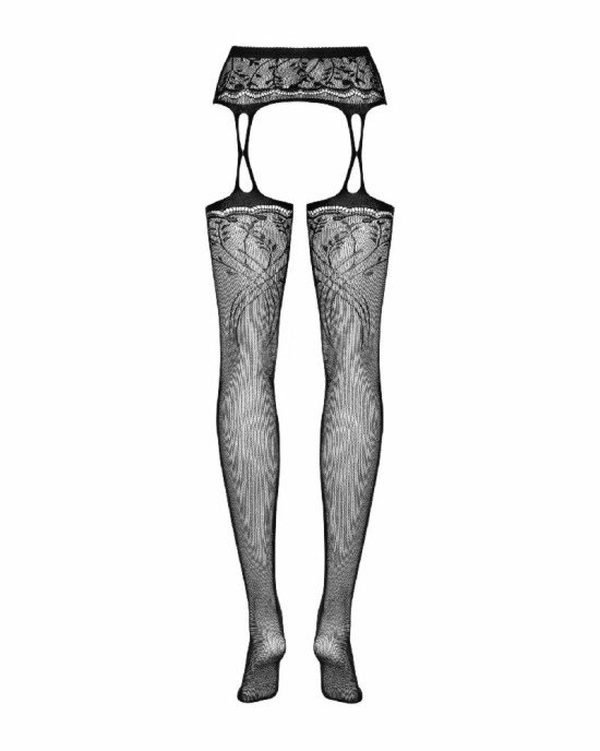 Панчохи-стокінги з рослинним малюнком Obsessive Garter stockings S206 black S/M/L чорні, імітація га Панчохи-стокінги з рослинним малюнком Obsessive Garter stockings S206 black S/M/L чорні, імітація га