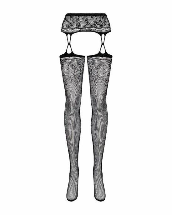Панчохи-стокінги з рослинним малюнком Obsessive Garter stockings S206 black S/M/L чорні, імітація га Панчохи-стокінги з рослинним малюнком Obsessive Garter stockings S206 black S/M/L чорні, імітація га