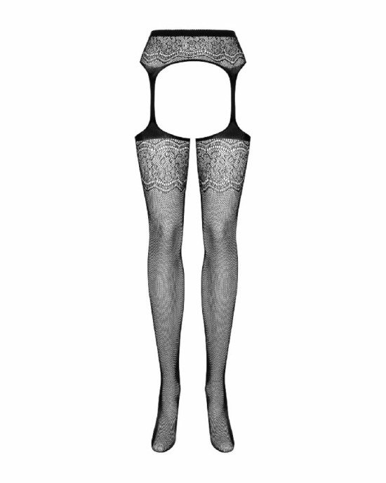 Сітчасті панчохи-стокінги з квітковим малюнком Obsessive Garter stockings S207 S/M/L, чорні, імітаці Сітчасті панчохи-стокінги з квітковим малюнком Obsessive Garter stockings S207 S/M/L, чорні, імітаці