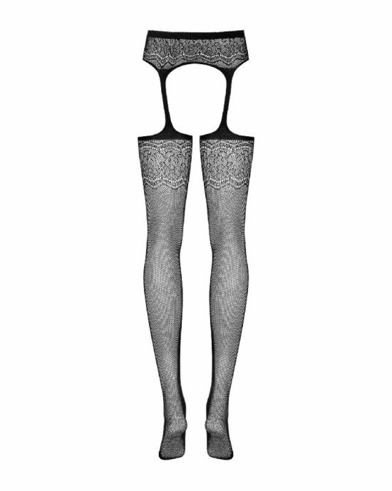 Сітчасті панчохи-стокінги з квітковим малюнком Obsessive Garter stockings S207 S/M/L, чорні, імітаці Сітчасті панчохи-стокінги з квітковим малюнком Obsessive Garter stockings S207 S/M/L, чорні, імітаці
