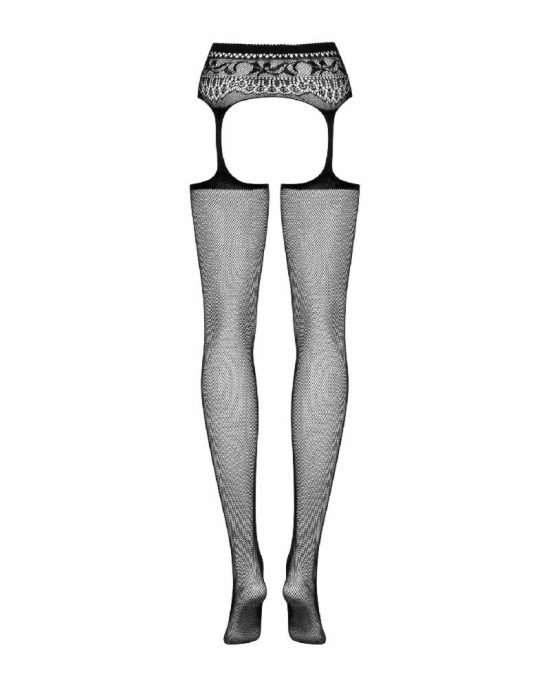 Сітчасті панчохи-стокінги з мереживним поясом Obsessive Garter stockings S307 S/M/L, чорні, імітація