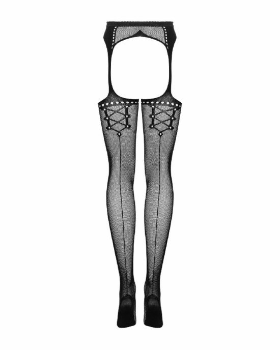 Сітчасті панчохи-стокінги зі стрілкою Obsessive Garter stockings S314 S/M/L, чорні, імітація гартері Сітчасті панчохи-стокінги зі стрілкою Obsessive Garter stockings S314 S/M/L, чорні, імітація гартері