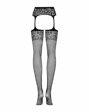 Сітчасті панчохи-стокінги з імітацією гартерів Obsessive Garter stockings S500S/M/L, чорні, з доступ
