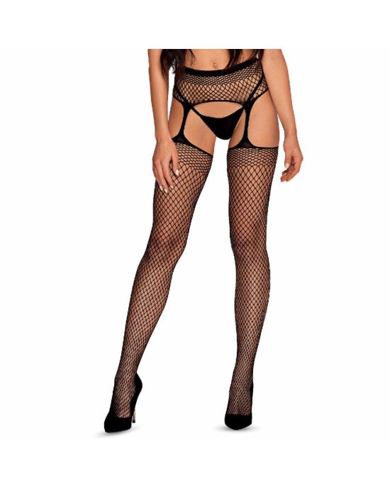 Панчохи-стокінги із сітки різного розміру Obsessive Garter stockingsS815S/M/L, чорні, імітація гарте Панчохи-стокінги із сітки різного розміру Obsessive Garter stockingsS815S/M/L, чорні, імітація гарте