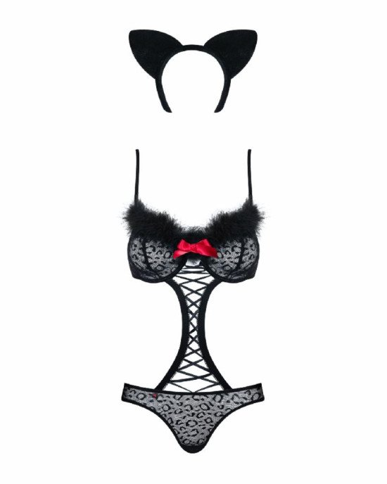 Еротичний костюм гепарду Obsessive Gepardina 3 pcs costume S/M, чорний, хутряне оздоблення, монокіні Еротичний костюм гепарду Obsessive Gepardina 3 pcs costume S/M, чорний, хутряне оздоблення, монокіні