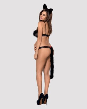 Еротичний костюм гепарду Obsessive Gepardina 3 pcs costume L/XL, чорний, хутряне оздоблення, монокін Еротичний костюм гепарду Obsessive Gepardina 3 pcs costume L/XL, чорний, хутряне оздоблення, монокін