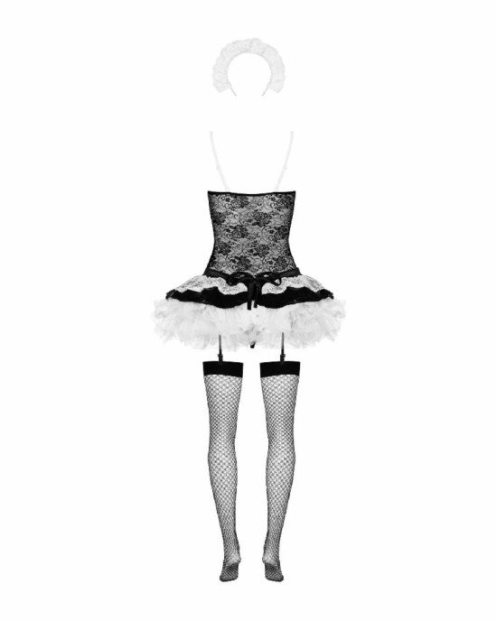 Еротичний костюм покоївки зі спідницею Obsessive Housemaid 5 pcs costume L/XL, чорно-білий, топ з пі Еротичний костюм покоївки зі спідницею Obsessive Housemaid 5 pcs costume L/XL, чорно-білий, топ з пі