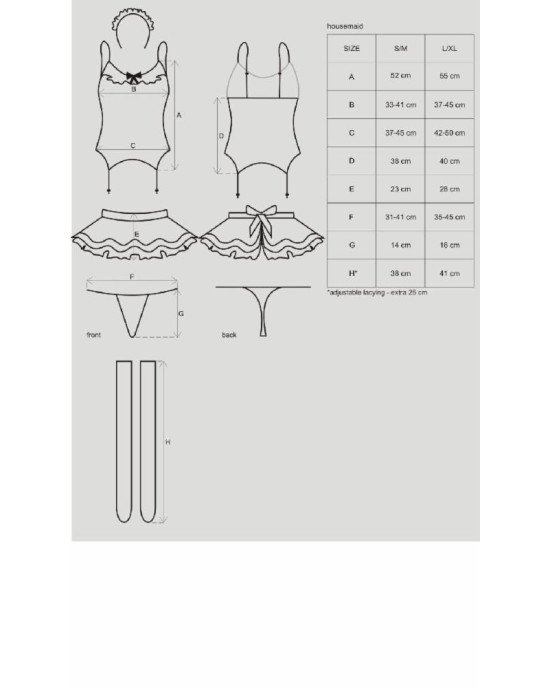 Еротичний костюм покоївки зі спідницею Obsessive Housemaid 5 pcs costume L/XL, чорно-білий, топ з пі Еротичний костюм покоївки зі спідницею Obsessive Housemaid 5 pcs costume L/XL, чорно-білий, топ з пі