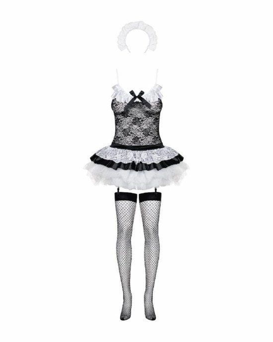 Еротичний костюм покоївки зі спідницею Obsessive Housemaid 5 pcs costume L/XL, чорно-білий, топ з пі Еротичний костюм покоївки зі спідницею Obsessive Housemaid 5 pcs costume L/XL, чорно-білий, топ з пі
