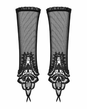 Сітчасті мітенки з мереживом Obsessive Luiza mittens One size, чорні