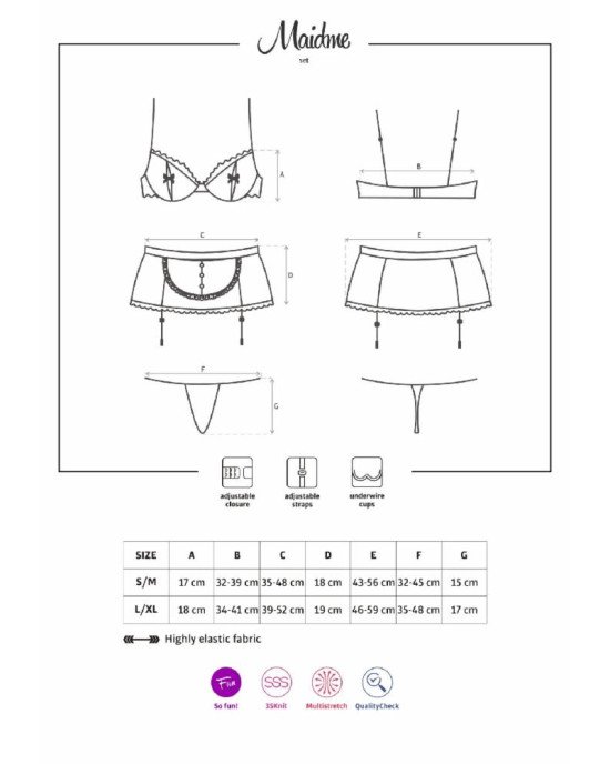 Еротичний костюм покоївки Obsessive Maidme set 5pcs S/M, бюстгальтер, пояс з фартухом, панчохи, стрі Еротичний костюм покоївки Obsessive Maidme set 5pcs S/M, бюстгальтер, пояс з фартухом, панчохи, стрі
