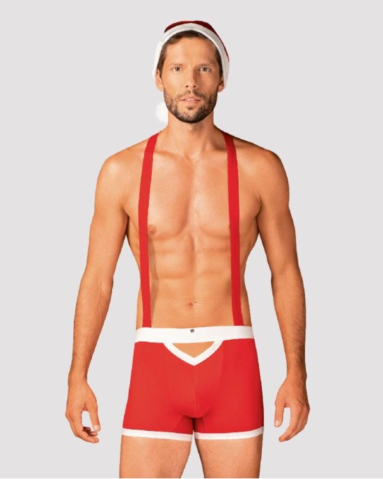 Чоловічий еротичний костюм Санта-Клауса Obsessive Mr Claus L/XL, боксери на підтяжках, шапочка з пом Чоловічий еротичний костюм Санта-Клауса Obsessive Mr Claus L/XL, боксери на підтяжках, шапочка з пом