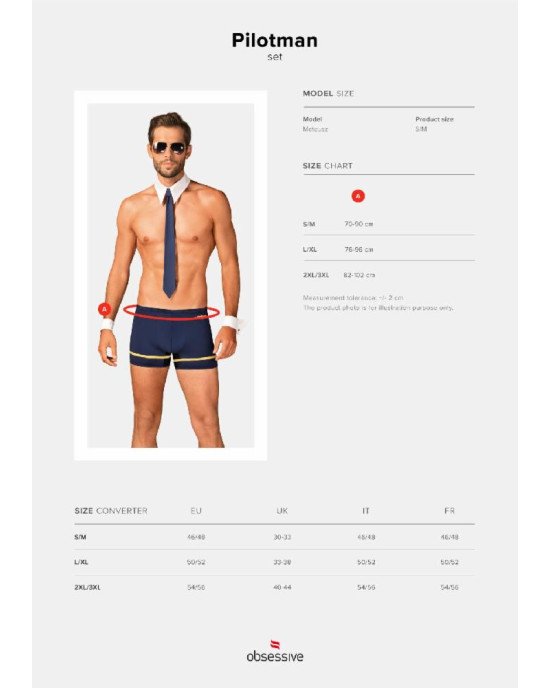 Еротичний костюм пілота Obsessive Pilotman set 2XL/3XL, боксери, манжети, комір з краваткою, окуляри Еротичний костюм пілота Obsessive Pilotman set 2XL/3XL, боксери, манжети, комір з краваткою, окуляри