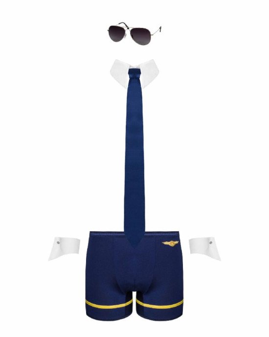 Еротичний костюм пілота Obsessive Pilotman set 2XL/3XL, боксери, манжети, комір з краваткою, окуляри Еротичний костюм пілота Obsessive Pilotman set 2XL/3XL, боксери, манжети, комір з краваткою, окуляри