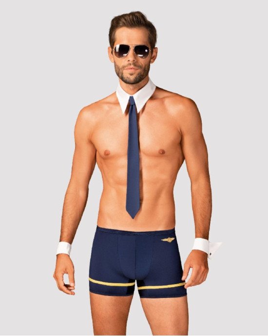 Еротичний костюм пілота Obsessive Pilotman set 2XL/3XL, боксери, манжети, комір з краваткою, окуляри Еротичний костюм пілота Obsessive Pilotman set 2XL/3XL, боксери, манжети, комір з краваткою, окуляри
