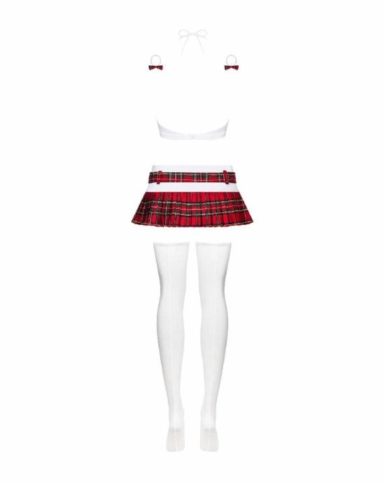 Еротичний костюм школярки з мініспідницею Obsessive Schooly 5pcs costume L/XL, біло-червоний, топ, с
