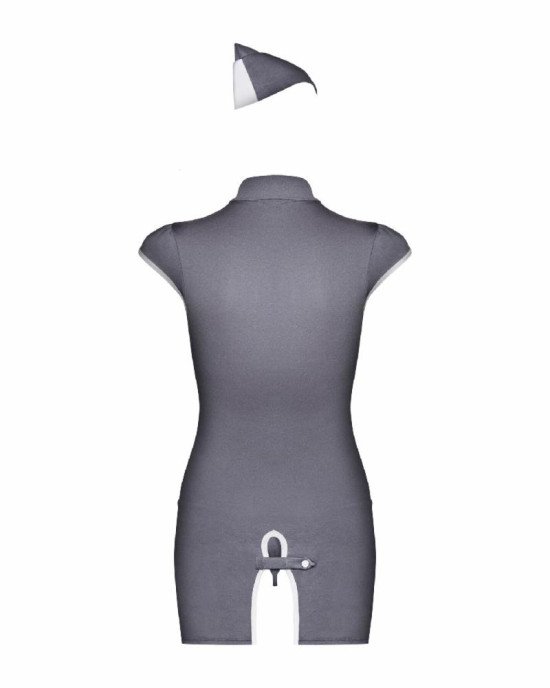 Еротичний костюм стюардеси Obsessive Stewardess 3 pcs costume grey S/M, сірий, сукня, стрінги, пілот Еротичний костюм стюардеси Obsessive Stewardess 3 pcs costume grey S/M, сірий, сукня, стрінги, пілот