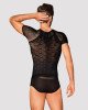 Чоловіча напівпрозора футболка з орнаментом Obsessive T102 T-shirt S/M/L, чорна Чоловіча напівпрозора футболка з орнаментом Obsessive T102 T-shirt S/M/L, чорна