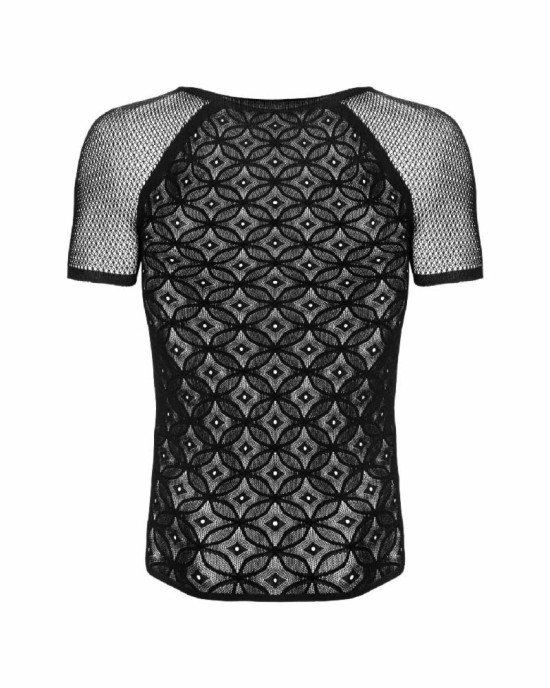 Чоловіча напівпрозора футболка з орнаментом Obsessive T102 T-shirt S/M/L, чорна Чоловіча напівпрозора футболка з орнаментом Obsessive T102 T-shirt S/M/L, чорна