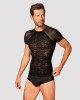 Чоловіча напівпрозора футболка з орнаментом Obsessive T102 T-shirt S/M/L, чорна Чоловіча напівпрозора футболка з орнаментом Obsessive T102 T-shirt S/M/L, чорна
