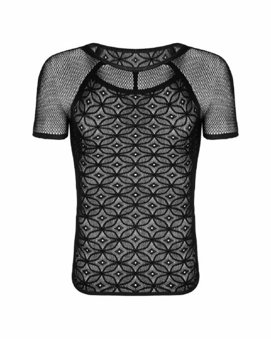 Чоловіча напівпрозора футболка з орнаментом Obsessive T102 T-shirt S/M/L, чорна Чоловіча напівпрозора футболка з орнаментом Obsessive T102 T-shirt S/M/L, чорна