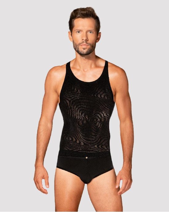 Чоловіча напівпрозора майка-борцовка з візерунком Obsessive T103 tank top S/M/L, чорна Чоловіча напівпрозора майка-борцовка з візерунком Obsessive T103 tank top S/M/L, чорна