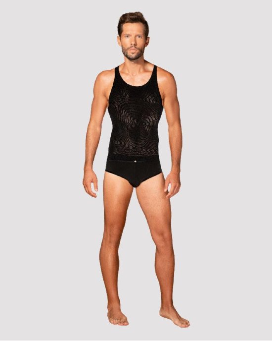 Чоловіча напівпрозора майка-борцовка з візерунком Obsessive T103 tank top S/M/L, чорна Чоловіча напівпрозора майка-борцовка з візерунком Obsessive T103 tank top S/M/L, чорна