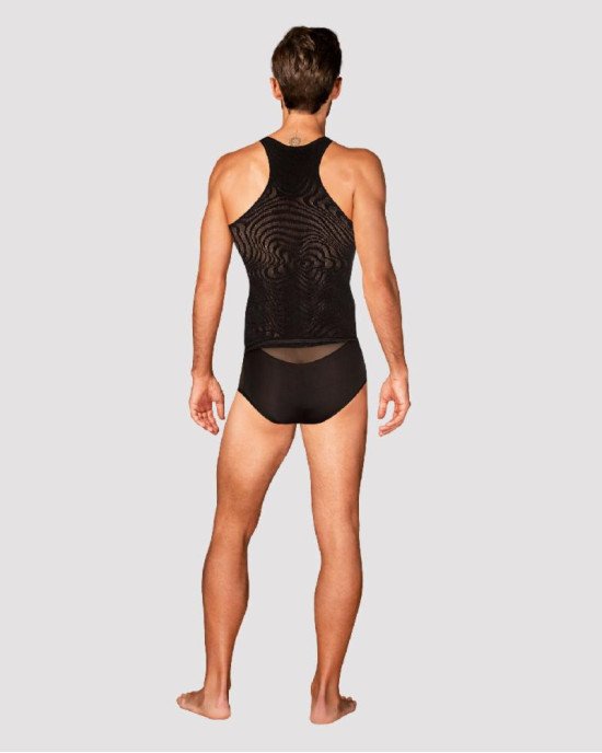 Чоловіча напівпрозора майка-борцовка з візерунком Obsessive T103 tank top S/M/L, чорна Чоловіча напівпрозора майка-борцовка з візерунком Obsessive T103 tank top S/M/L, чорна