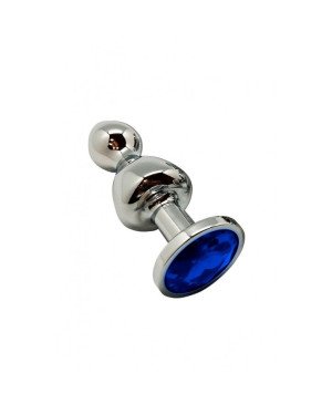 Металева анальна пробка Wooomy Lollypop Double Ball Metal Plug Blue S, діаметр 2,8см, довжина 8,5см