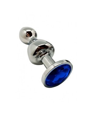 Металева анальна пробка Wooomy Lollypop Double Ball Metal Plug Blue L діаметр 3,5 см, довжина 10,5см
