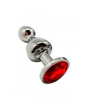 Металева анальна пробка Wooomy Lollypop Double Ball Metal Plug Red L діаметр 3,5 см, довжина 10,5 см