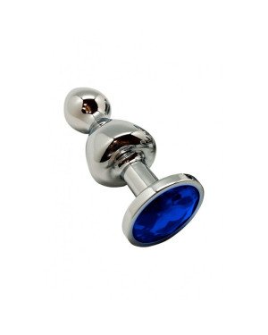 Металева анальна пробка Wooomy Lollypop Double Ball Metal Plug Blue M діаметр 3,1 см, довжина 9,4 см