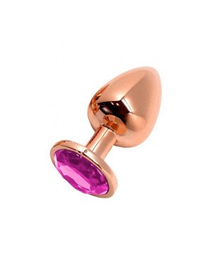 Металева анальна пробка Wooomy Tralalo Rose Gold Metal Plug Magenta M, діаметр 3,4 см, довжина 8 см