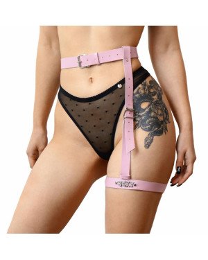 Гартер на ногу Art of Sex - Naomi з написом SEXY, натуральна шкіра, розмір XS-2XL, колір рожевий