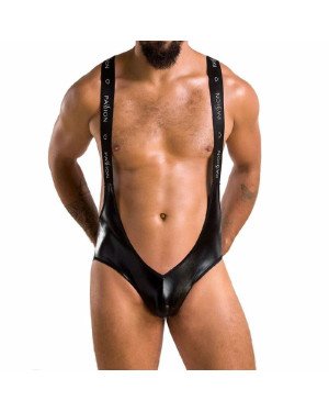 Чоловіче відкрите боді Passion 027 BRUNO S/M Black, під латекс, на шлейках