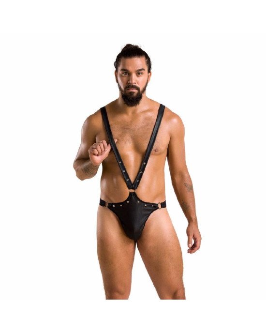 Чоловіче боді з люверсами Passion 028 HARRY S/M Black, екошкіра, на шлейках Чоловіче боді з люверсами Passion 028 HARRY S/M Black, екошкіра, на шлейках