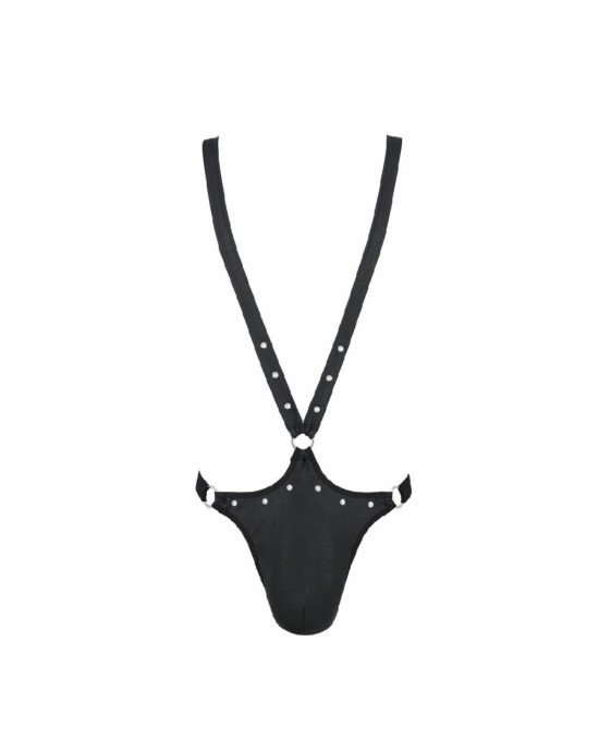 Чоловіче боді з люверсами Passion 028 HARRY S/M Black, екошкіра, на шлейках Чоловіче боді з люверсами Passion 028 HARRY S/M Black, екошкіра, на шлейках