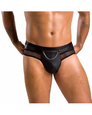 Чоловічі труси з ланцюжком Passion 030 SLIP TOM XXL/XXXL Black, екошкіра, відкриті сідниці