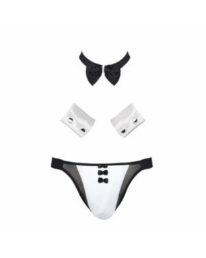 Комплект еротичної чоловічої білизни Passion 036 ALFRED XXL/XXXL Black, труси, комірець, манжети