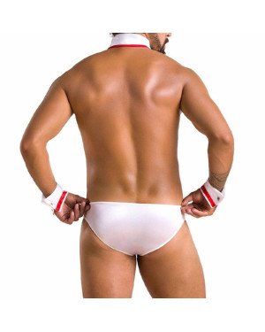 Комплект еротичної чоловічої білизни Passion 037 GREGORY L/XL White, труси, комірець, манжети