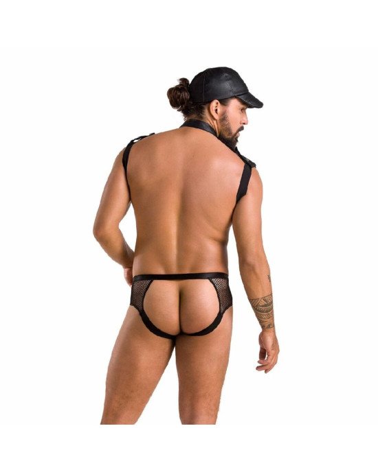 Комплект еротичної чоловічої білизни Passion 038 SET JOHN L/XL Black, боді, кепка Комплект еротичної чоловічої білизни Passion 038 SET JOHN L/XL Black, боді, кепка