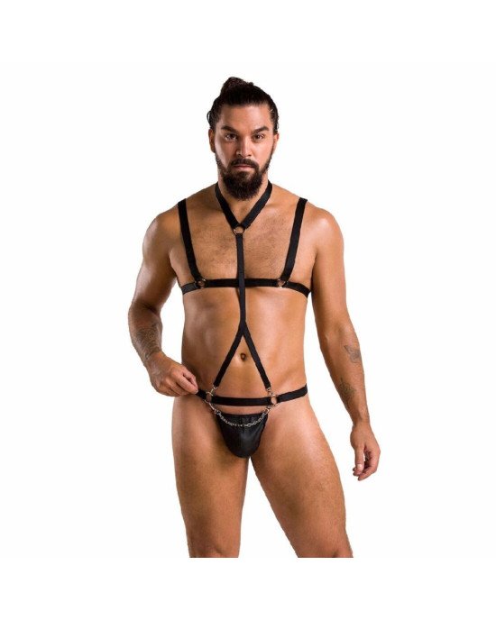 Комплект чоловічої білизни зі стреп Passion 039 SET ANDREW XXL/XXXL Black, стринги, шлейки